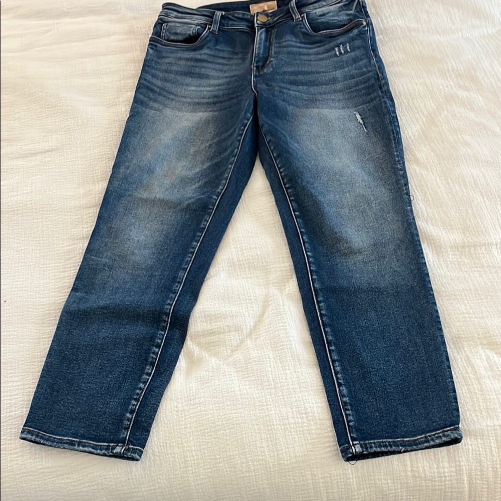Kut, straight leg jean. Size 8 with mid-rise waist. 27 inch inseam.